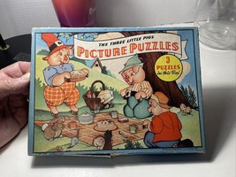 The Three Little Pigs-Whitman Picture Puzzles-1950&#39;s-(#4104)-set of 3 w/orig box - £37.47 GBP