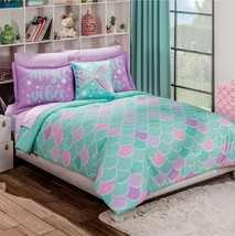 Scales Teens Kids Girls Reversible Comforter Set 4 Pcs Full Size - £77.43 GBP