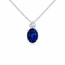 ANGARA Natural Sapphire Pendant Necklace with Diamond in Silver (Size-8x6mm) - £565.79 GBP+