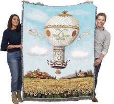 Hot Air Balloon Scenic Gift Garden Floral Tapestry Throw Woven From Cott... - $77.93