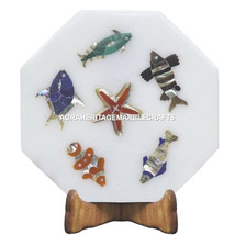 9&quot; Marble Tiles Fish Inlay Multi Mosaic Handmade Arts Kitchen Decorative... - £154.76 GBP