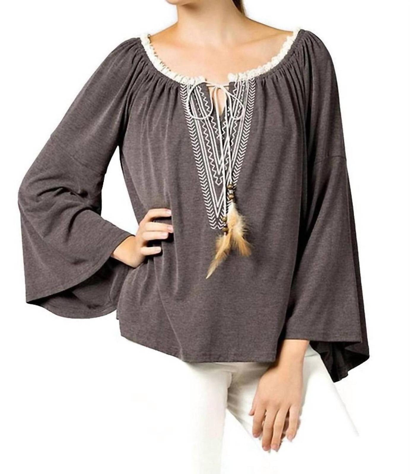 Kori Embroidered Bell Sleeve Knit Top Size L - $33.66