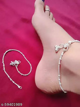 kundan  White Silver Plated Brass Stylish Stylish Anklets Payal Ghungro ... - £10.50 GBP