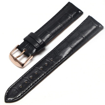 18mm 20mm 22mm 24mm Genuine Leather Black Watch Band Strap With Rose Buckle - £12.78 GBP