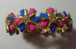 Pink &amp; Blue Faceted Glass Bead Floral Rhinestone Stretch Bracelet - £27.45 GBP