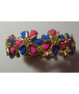 Pink &amp; Blue Faceted Glass Bead Floral Rhinestone Stretch Bracelet - $48.07 CAD