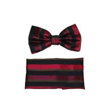 Men's Fancy Bow Tie/Hankie Set By J.Valintin Silky Satin JVBT-25 Black/Red image 2