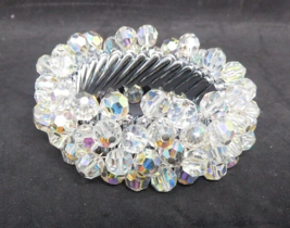VINTAGE Sparkly Clear Faceted Aurora Borealis Cha Cha Bracelet Silver Tone Japan - £23.66 GBP