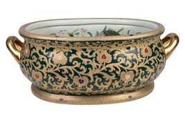 Beautiful Green and Gold Tapestry Porcelain Foot Bath 21&quot; - £236.86 GBP