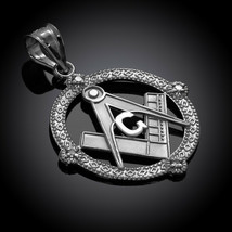 925 Sterling Silver Round Freemasons Masonic CZ Pendant Necklace Made in USA - £34.17 GBP+