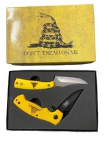 Knife Set Don&#39;t Tread On Me 2 Piece in Gift box Hunting Camping Hiking Yellow - £14.29 GBP