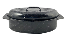 Heavy Graniteware Roasting Pan with Lid Vintage Chicken Size 15 X 8 Blue... - $16.82