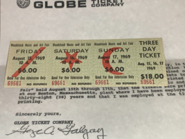 Woodstock 1969 Mail Order $6.00 Tickets Jimi Hendrix Grateful Dead Joplin Coa - £98.75 GBP