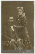 Antique c1880s Cabinet Card Beaning Beautiful Woman Older Man Buxtehude Germany - £11.01 GBP