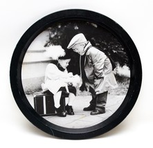 Vintage Tin Black And White Child Photo Design Large Round Serving Tray - £7.80 GBP