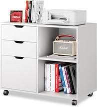 White Devaise 3-Drawer Wood File Cabinet With Open Shelves For, Printer ... - $116.95