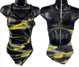 TYR Swimsuit Size 34 Yellow Black Competition Athletic One Piece Vintage... - $33.67