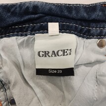 Grace In LA Womens Stretch Blue Denim Embellished Capri Cropped Jeans 29 (30×22) image 3