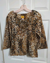 Ruby Rd Shirt Women&#39;s L 3/4 Sleeve Animal Print Top Blouse Cotton Blend  - £9.78 GBP