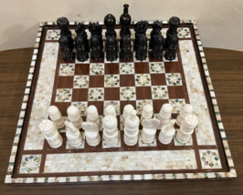 Handmade, Luxury Chess Set, Camel Bones, Wooden Chess Board, Inlaid Shell 16.8&quot; - £411.63 GBP