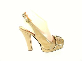 Michael Antonio Beige Patent Sling Back Platform Heels Shoes Women&#39;s 6 (SW17)pm - £18.98 GBP