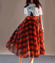 A-line Orange Plaid Tulle Midi Skirt Women Plus Size Fluffy Long Plaid Skirt image 1