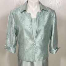 Coldwater Creek Dress Jacket Set Size 12 Tiny Beads &amp; Sequins Mint Green Satin - $48.00