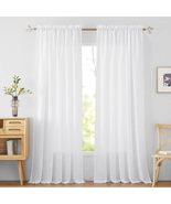 RYB HOME White Curtains Linen Textured Sheer Light Filtering Semi, 2 Pan... - £14.18 GBP