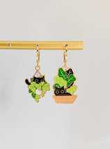 Unique Cat and Plant Huggie Earrings - £9.97 GBP