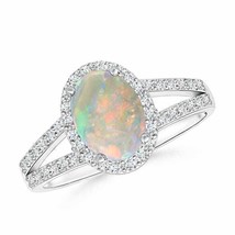 ANGARA Oval Opal Split Shank Halo Ring for Women, Girls in 14K Solid Gold - £1,443.78 GBP