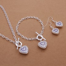 Fine 925 silver Wedding Valentine&#39;s Day gift crystal necklace bracelets Heart ea - £14.36 GBP