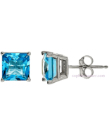 .50 ct. Swiss Blue Topaz Princess Stud Earrings in Solid Sterling Silver - $25.74