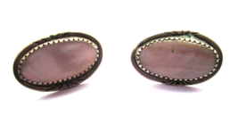 Etched Sterling Silver Pierced Earrings MOP or Abalone in Prong Setting Vintage - $18.99