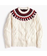 J Crew Cableknit Fair Isle Ivory Sweater Cotton Merino Size S - $23.76