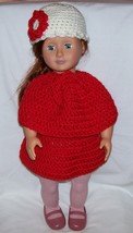 American Girl Red 3 Piece Outfit, Crochet, Poncho, Skirt, Hat, Handmade - £17.31 GBP