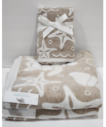 4pc Coastal Ocean Shores Turtle Starfish Beige Soft Hand Bath Towels Set - $1,453.35 MXN