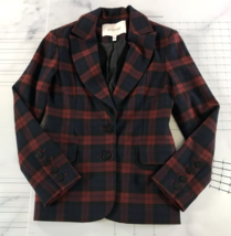 Derek Lam 10 Crosby Suit Jacket Womens 4 Navy Blue Red Plaid Two Button ... - $74.24