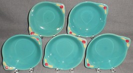 Set (5) Coors Pottery Green Rosebud Pattern Lugged Dessert Bowls Colorado - $79.19
