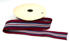 Vintage Ribbon Grosgrain 50 Yard Lot  Burgundy Red Navy White Striped 1.75&quot; - $44.00