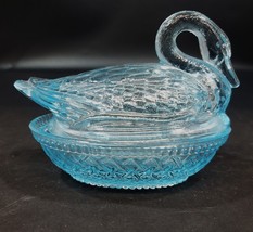 Blue Glow Glass Swan covered Candy Dish, 3.25&quot; X 5.5&quot; Excellent Condition - £27.09 GBP