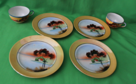 Vintage Japan Early 1900 Hand Painted Lusterware 6 Piece Landscape Plate... - £59.27 GBP