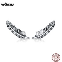 WOSTU Authentic 925 Silver Vintage Feather Stud Earrings Fashion Small Earrings  - £16.10 GBP