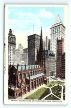 Postcard 1921 New York City, NY Trinity Church Gothic Revival Style, Skyscrapers - £7.04 GBP