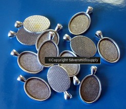 Pendant Frames Antique Silver Plated Holds 18X25mm Cabochon 12PCS FPP001B - £10.31 GBP