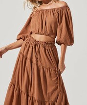 Astr balboa off shoulder balloon sleeve top in BROWN - size M - £36.97 GBP