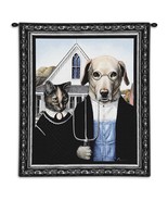 26x34 AMERICAN GOTHIC Dog Cat Tapestry Wall Hanging - £64.21 GBP
