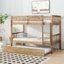 Twin Over Twin Bunk Bed with Trundle | Rubber Wood - £355.56 GBP