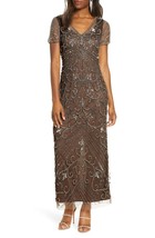 Pisarro Nights D2063 Beaded Mesh Column Gown SZ 6 Brown - $109.30