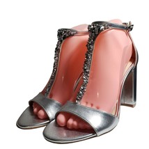 Jewel Badgley Mischka Silver Embellished T Strap Open Toe Evening Sandals Size 8 - £88.42 GBP