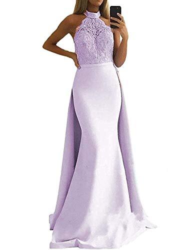 Plus Size Beaded Mermaid Long Evening Prom Dress with Detachable Train Lilac 18W